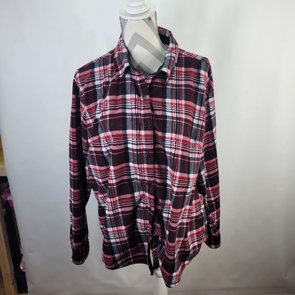 Riders by Lee Flannel Button Front Shirt Maroon Black Very Soft Poly Size XXL